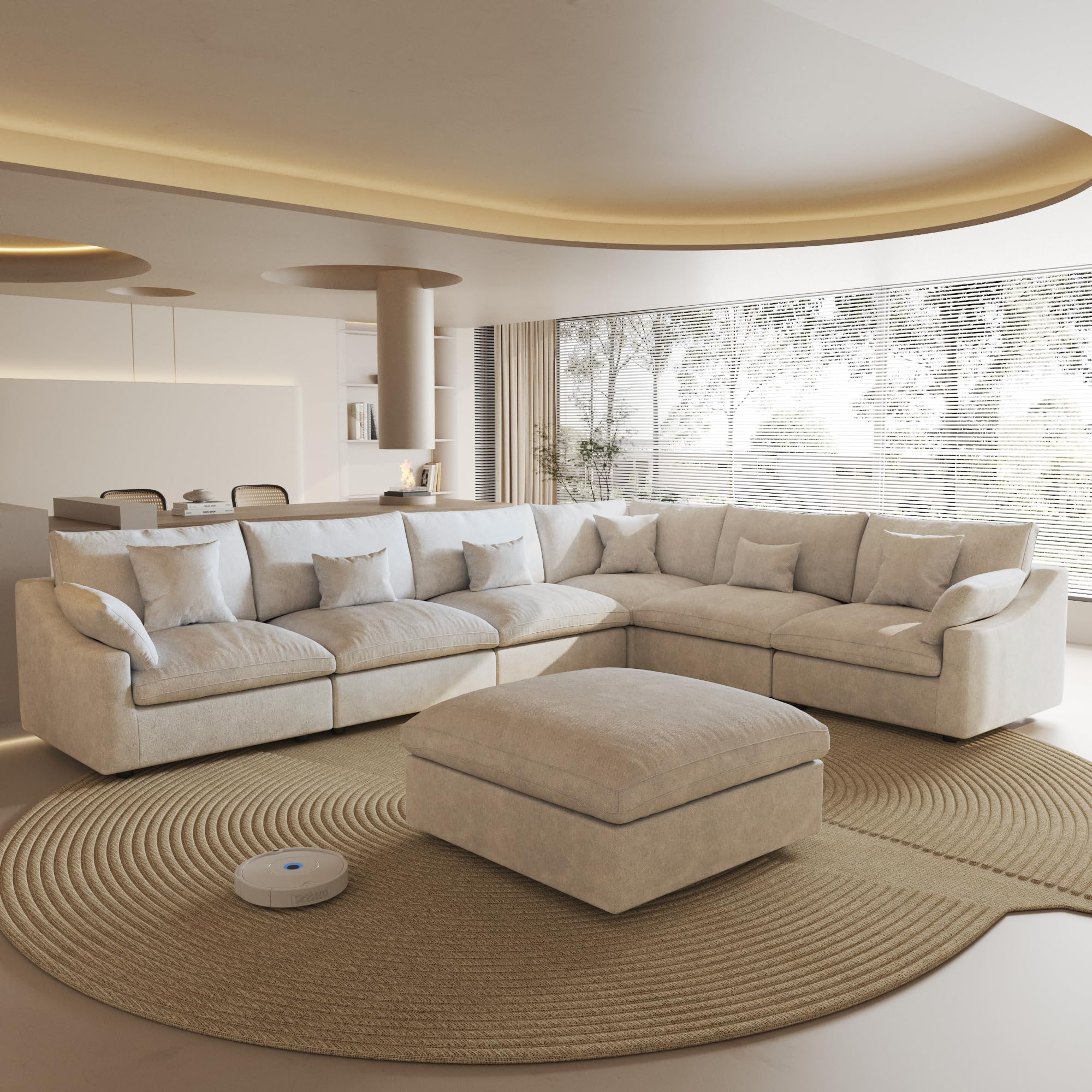 Cloud Modular Sectional Sofa with Ottoman,154" Sectional Sofa Bed Sleeper Couch for Living Room,Convertible Couch Deep Seat for Office Apartment,