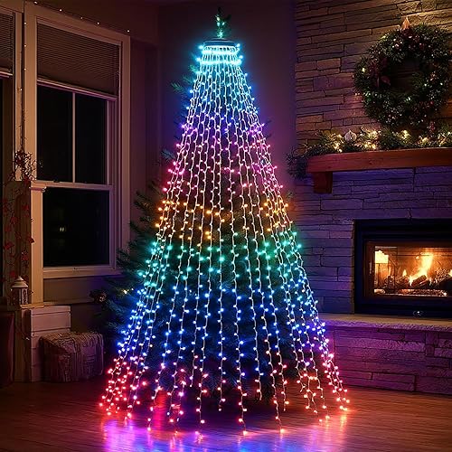 Miniatura 6 de Dazzle Bright Luces inteligentes para árbol de Navidad, 448 luces LED que cambian de color con control remoto y aplicación, 8.2 pies x 16 líneas RGB