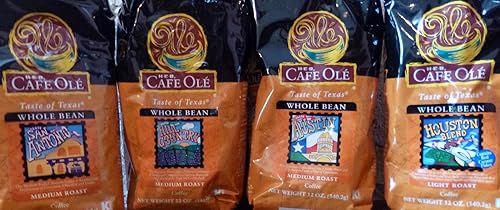 HEB Cafe Ole Taste of Texas - Muestra de café en grano entero, bolsa de 12 onzas (paquete de 4 sabores diferentes)