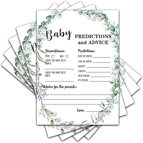 Greenery Baby Shower Party Game Predicciones y tarjetas de consejos para bebés (paquete de 30), suministros de decoración de juegos de fiesta de