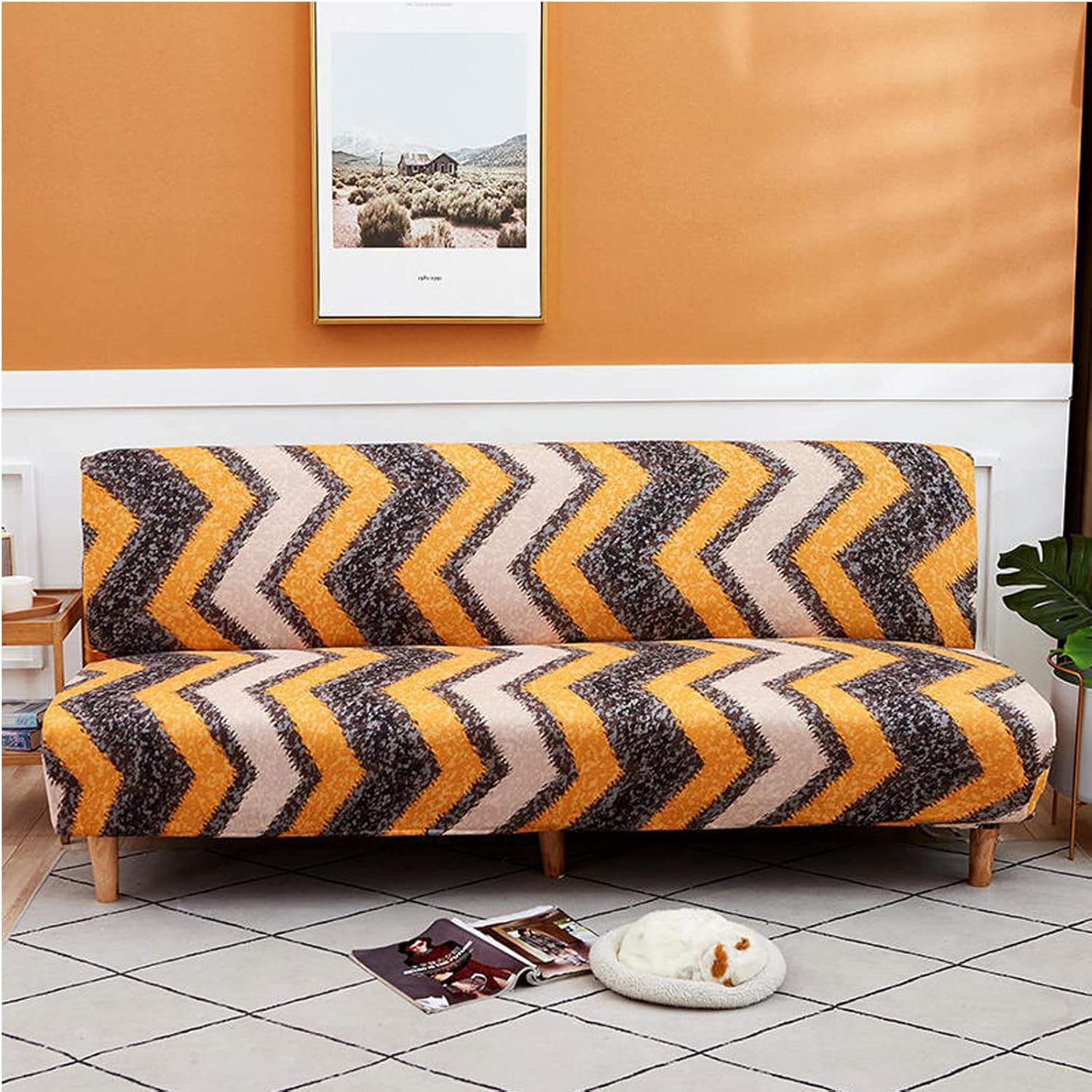 Washable Sofa Cover Without Armrests Armless Futon Cover Stretch Sofa Cover Sofa Bed Slipcover Protector
