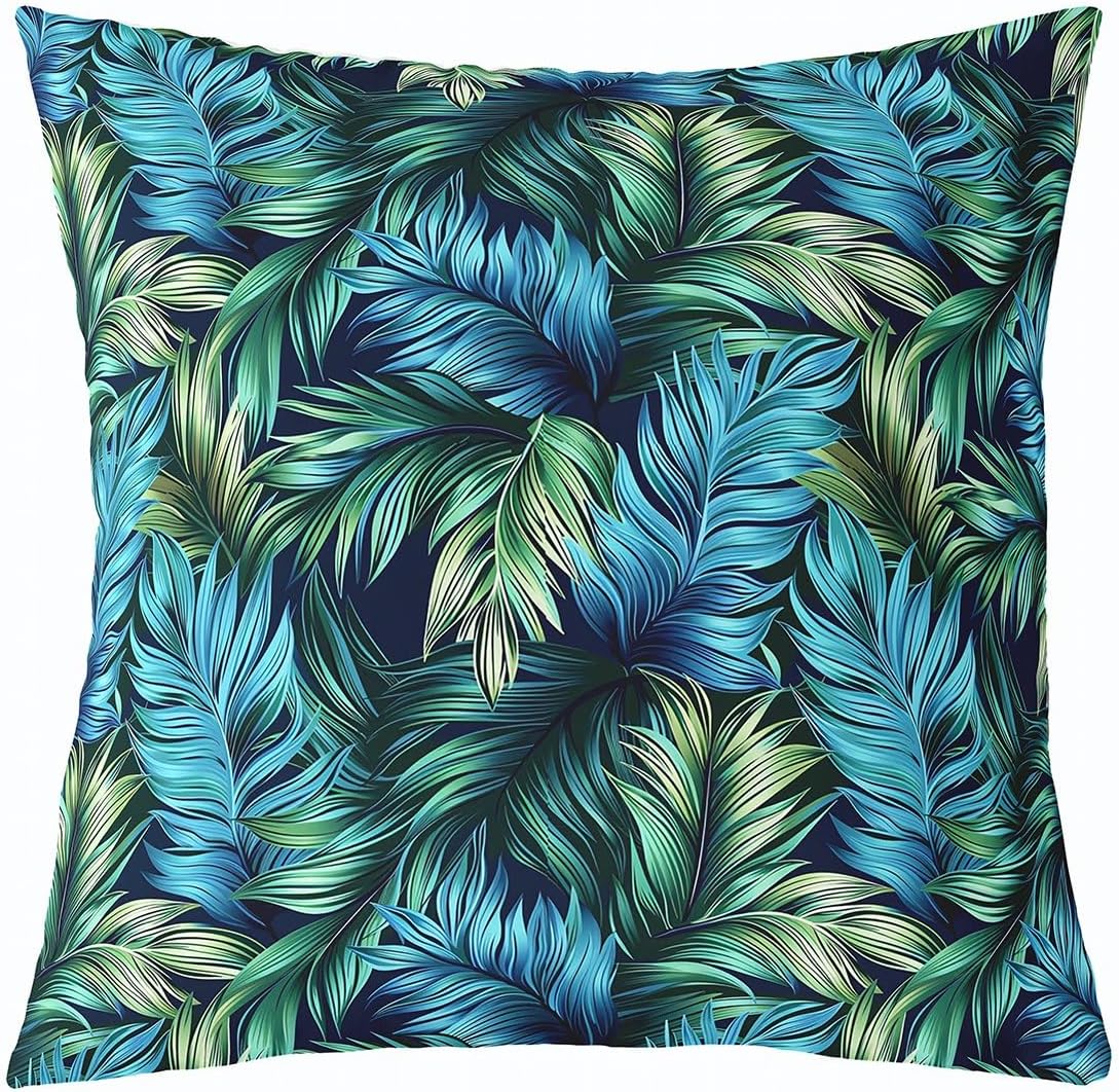 Homewish Tropical Leaves Pillow Cover Blue Green Palm Leaves Cushion Cover for Kids Teens Adults Tropical Natural Plants Decor Pillow Case for Car Office Sofa 24x24 Inch
