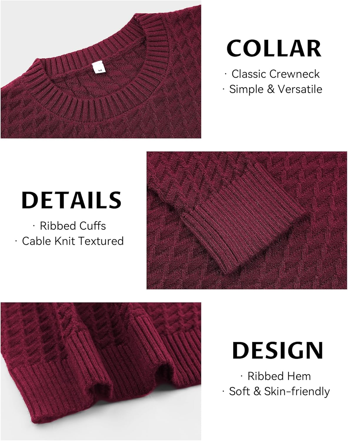 KUYIGO Men's Knit Sweaters Crewneck Long Sleeve Pullover Classic Soft Lightweight Quilted Textured Sweater Tops - Image 6