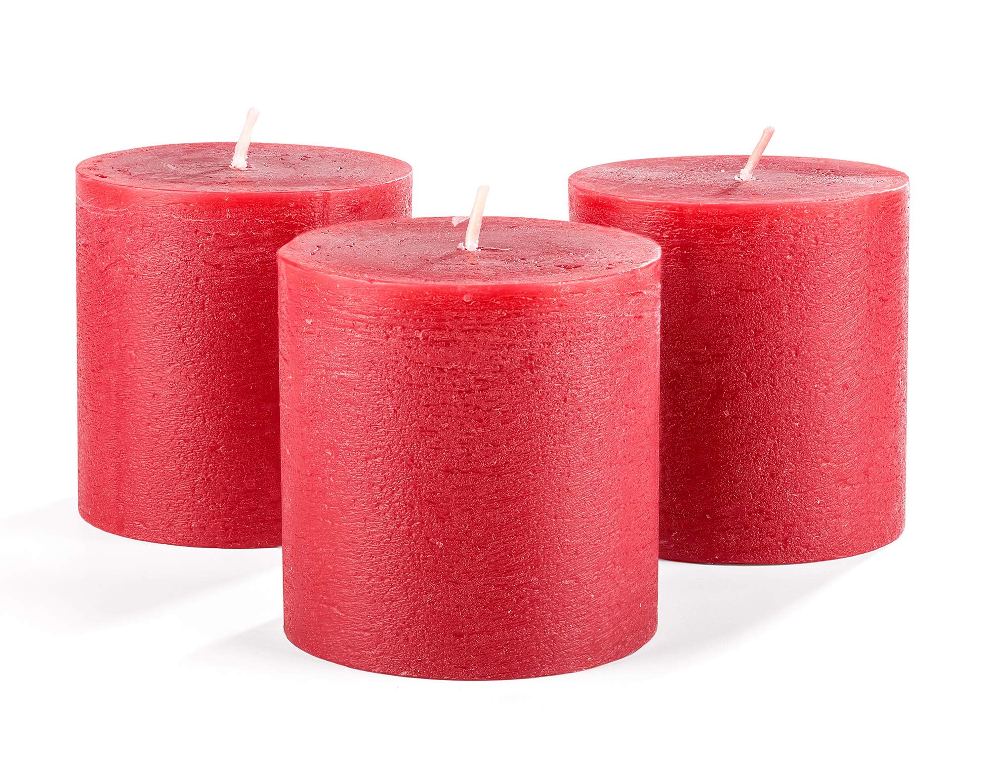 Melt Candle Pillar Candles, 3 Pack - Unscented Candles for Home, Church, Weddings, & More - 3" x 3", Red