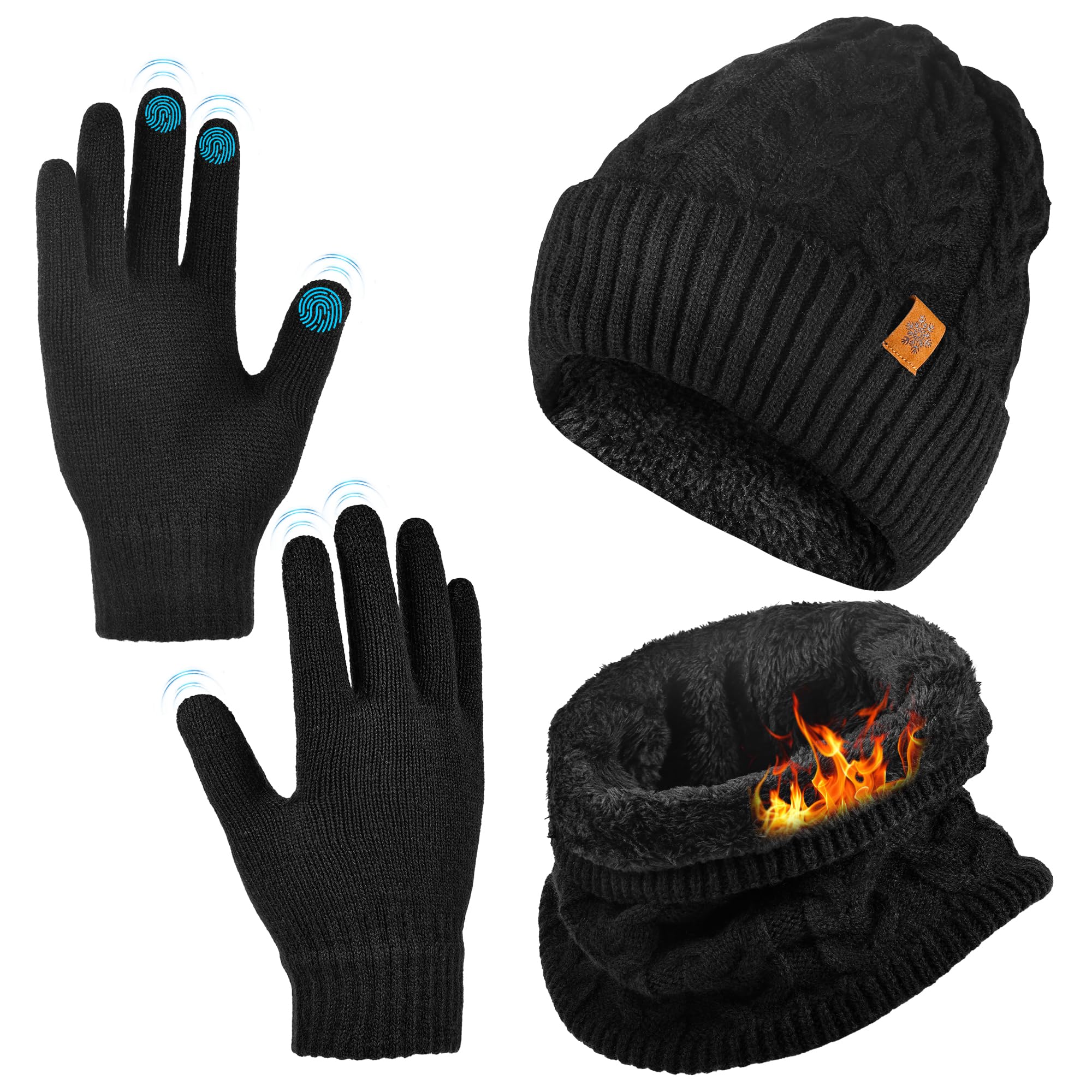 Mütze, Schal & Handschuh-Sets für Damen Herren,Wintermütze Strickmütze Beanie Schlauchschal Winterhandschuhe Touchscreen Handschuhe für Kaltes Wetter 3-in-1 Geschenk Set für den Winter