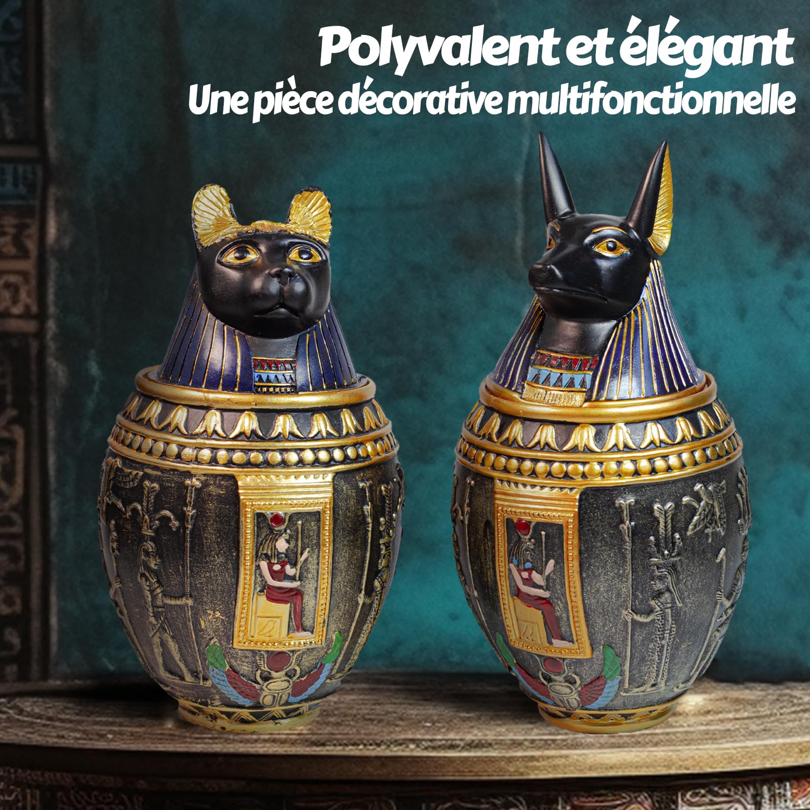 Urne funéraire décorative pour Animaux de Compagnie – Urne funéraire décorative pour Animaux de Compagnie – Ornement égyptien fabriqué à la Main pour décoration d'intérieur (Grand, Chat)