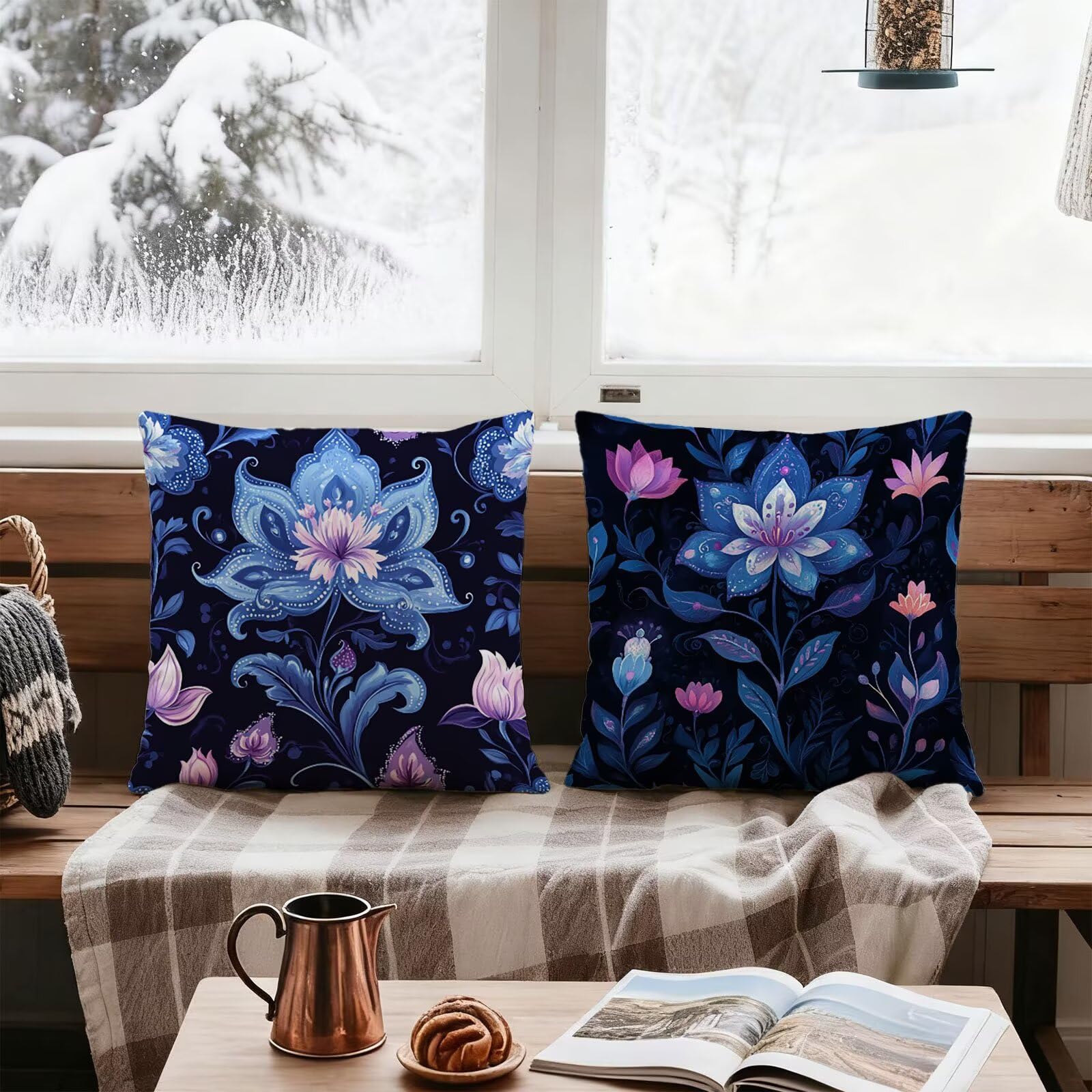 Violet Housse Coussin 60x60 Fleur Taie Oreiller 60x60 Lot de 4 Super Doux Protege Oreiller 60 x 60 Decoration Automne Taie D'oreiller Carrées Coussin Canape, pour Maison Chambre Canapé Chaise E - 320