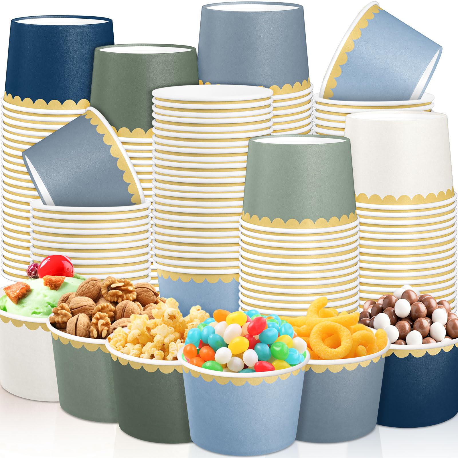 Zopeal 96 Pcs Dusty Blue and Green Disposable Ice Cream Bowls