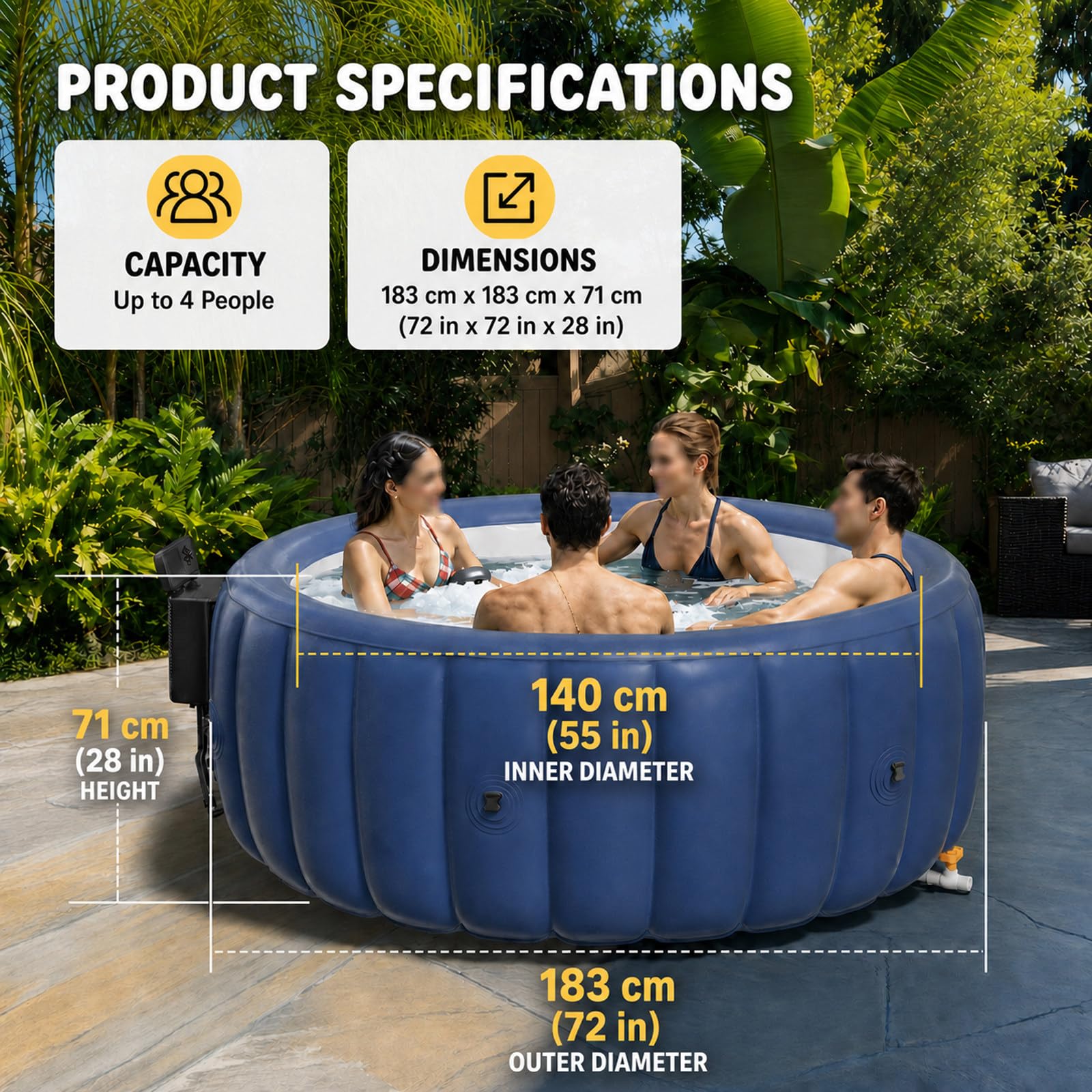 Hot Tub Gonfiabile per 2 Persone, in/Outdoor Spa, Piscina Invernale, Spa Gonfiabile Rotonda per Famiglie, Spa Relax da Esterno con di filtrazione e circolazione