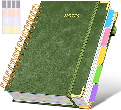 Miniatura 29 de Cuaderno universitario de espiral con tapa dura de cuero de 8 x 10 pulgadas, con pestañas separadoras extraíbles, para 5 materias, a rayas; diario