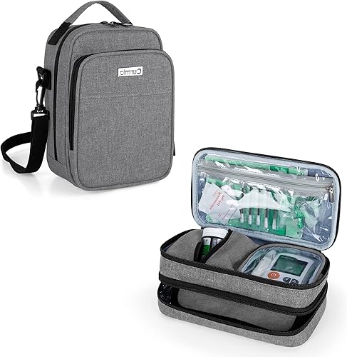 CURMIO Estuche de viaje enfriador de insulina, bolsa de almacenamiento de suministros para diabéticos de doble capa con bolsas desmontables para