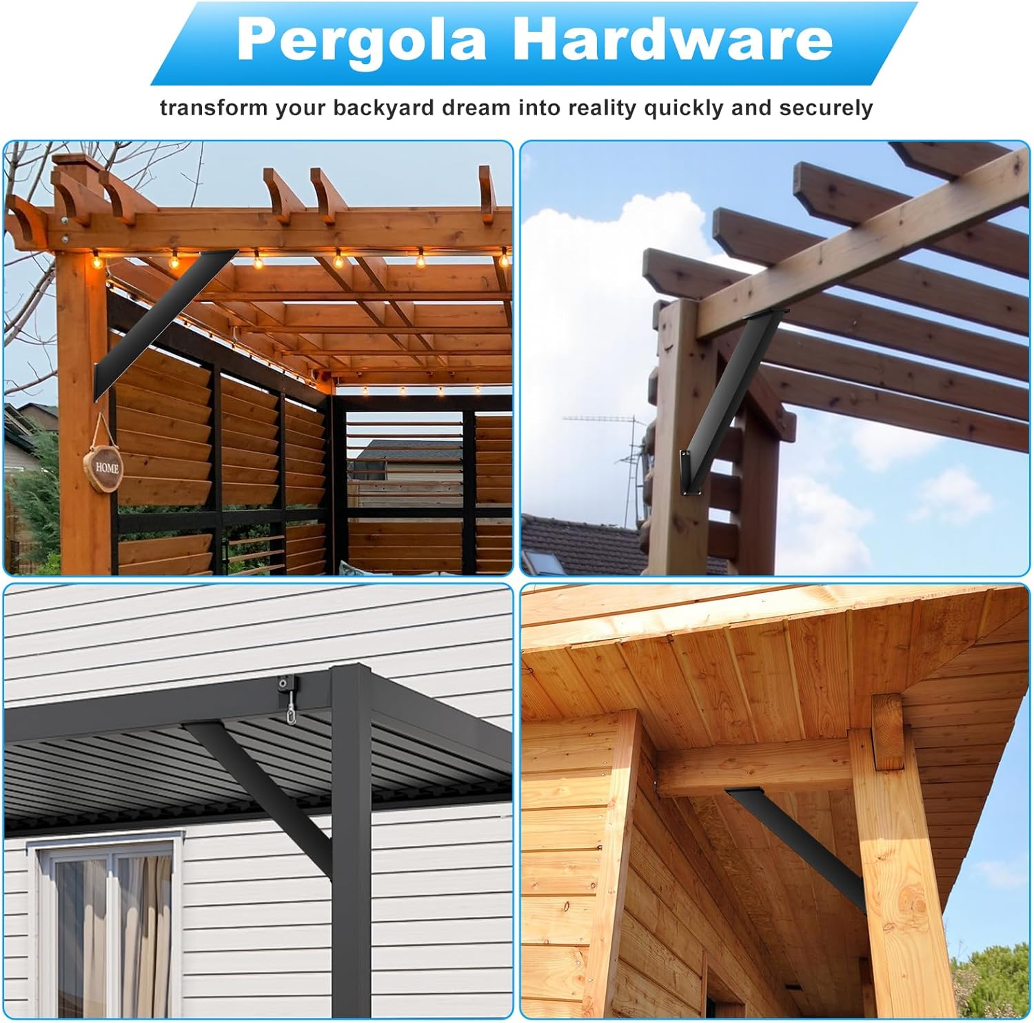 45° Angle Support Bracket, Pergola Kit Heavy Duty Connector, Pergola Hardware, for Gazebos, Tree Houses, Cabins, and Patio Kits (8)