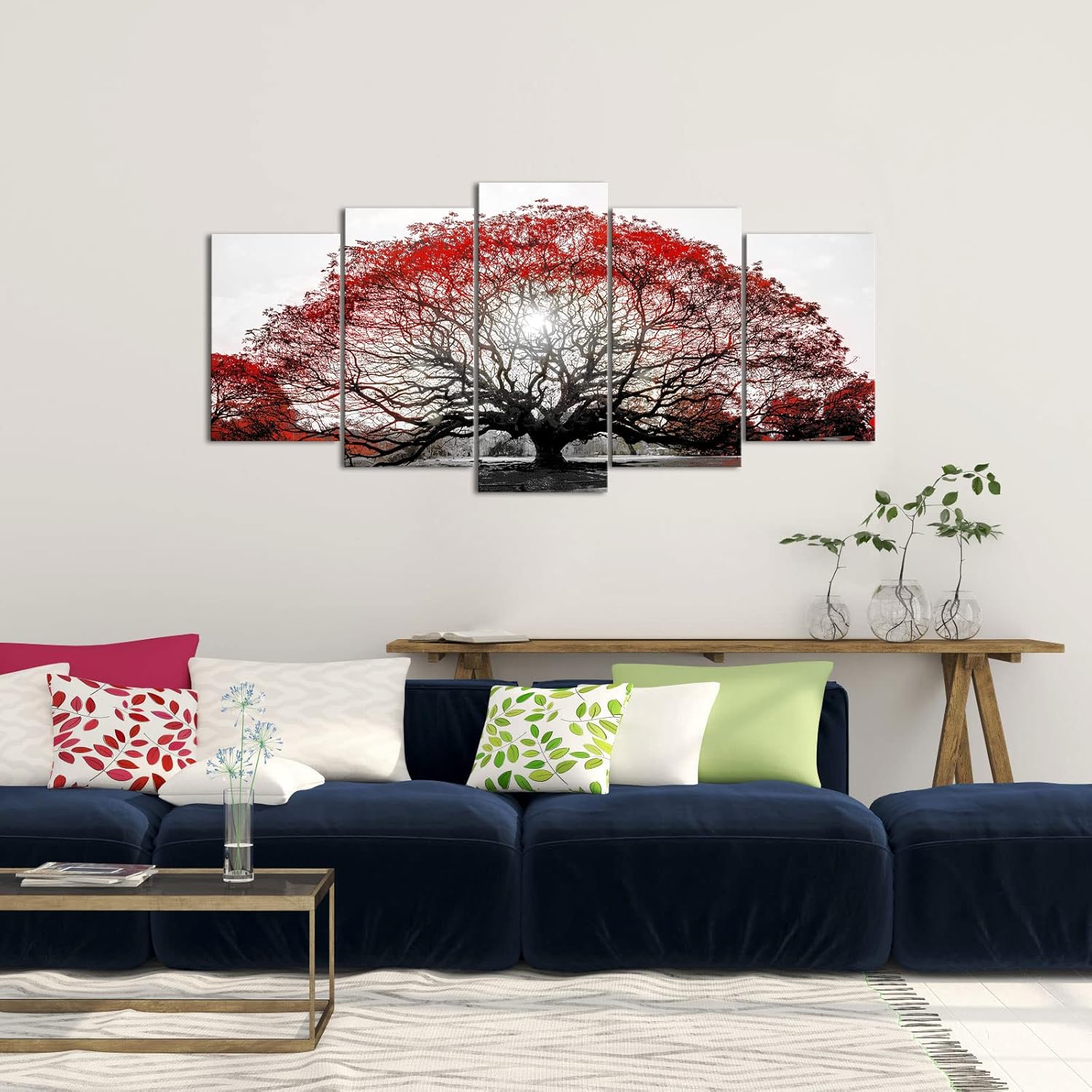 OuElegent Black and Red Tree Canvas Wall Art Sunset Landscape Painting Pictures Large Tree of Life Prints Artwork for Living Room Office Decor Ready to Hang