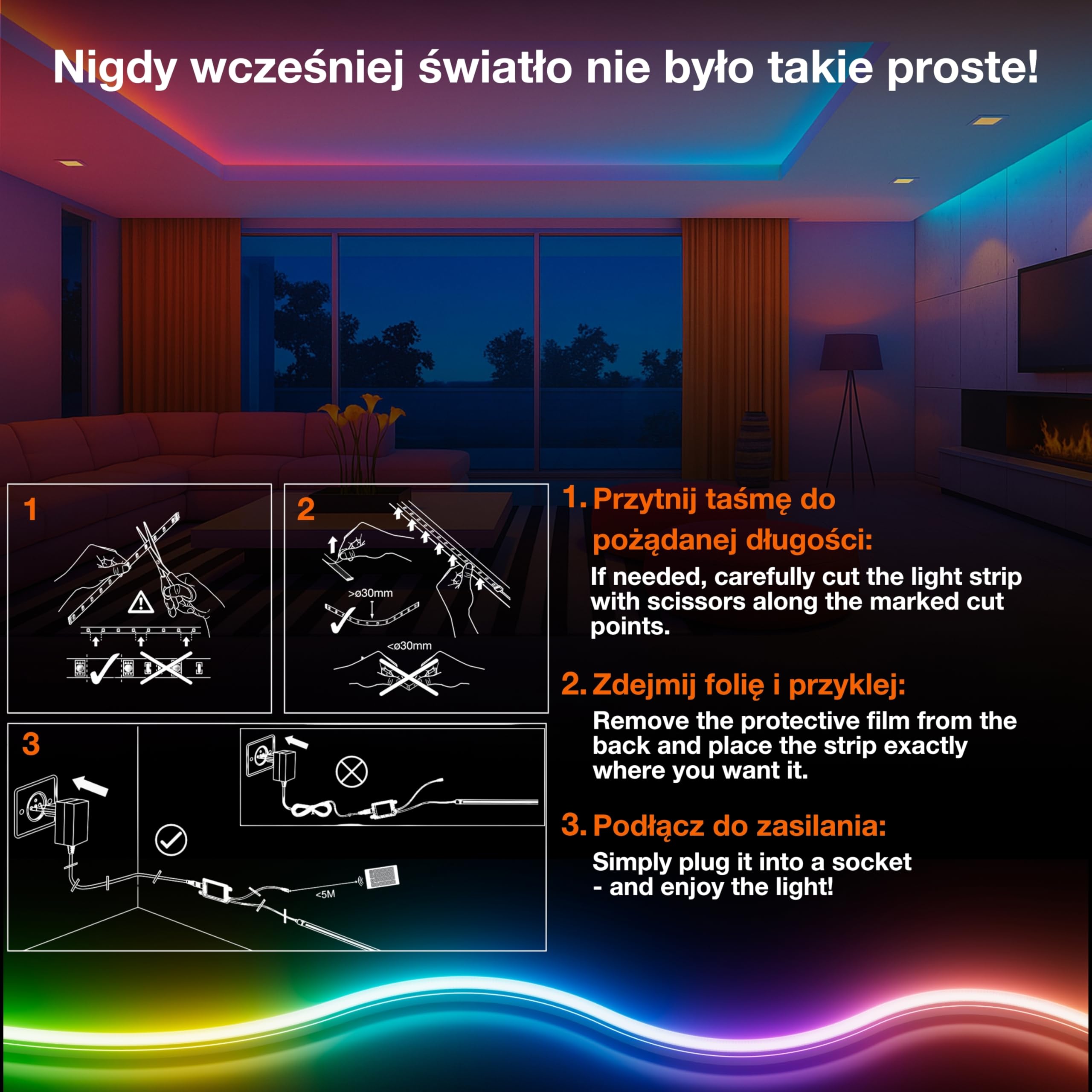 OSRAM SMART WIFI COB dekoracyjne kolorowe COB STRIPS z MAGIC RGB, WiFi i jednorodnym efektem świetlnym, ściemnialne, silikonowe, 5 m, niewymienne żarówki