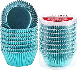 Caperci Aqua Sky Foil Cupcake Liners Standard Size Baking Cups Muffin Wr...