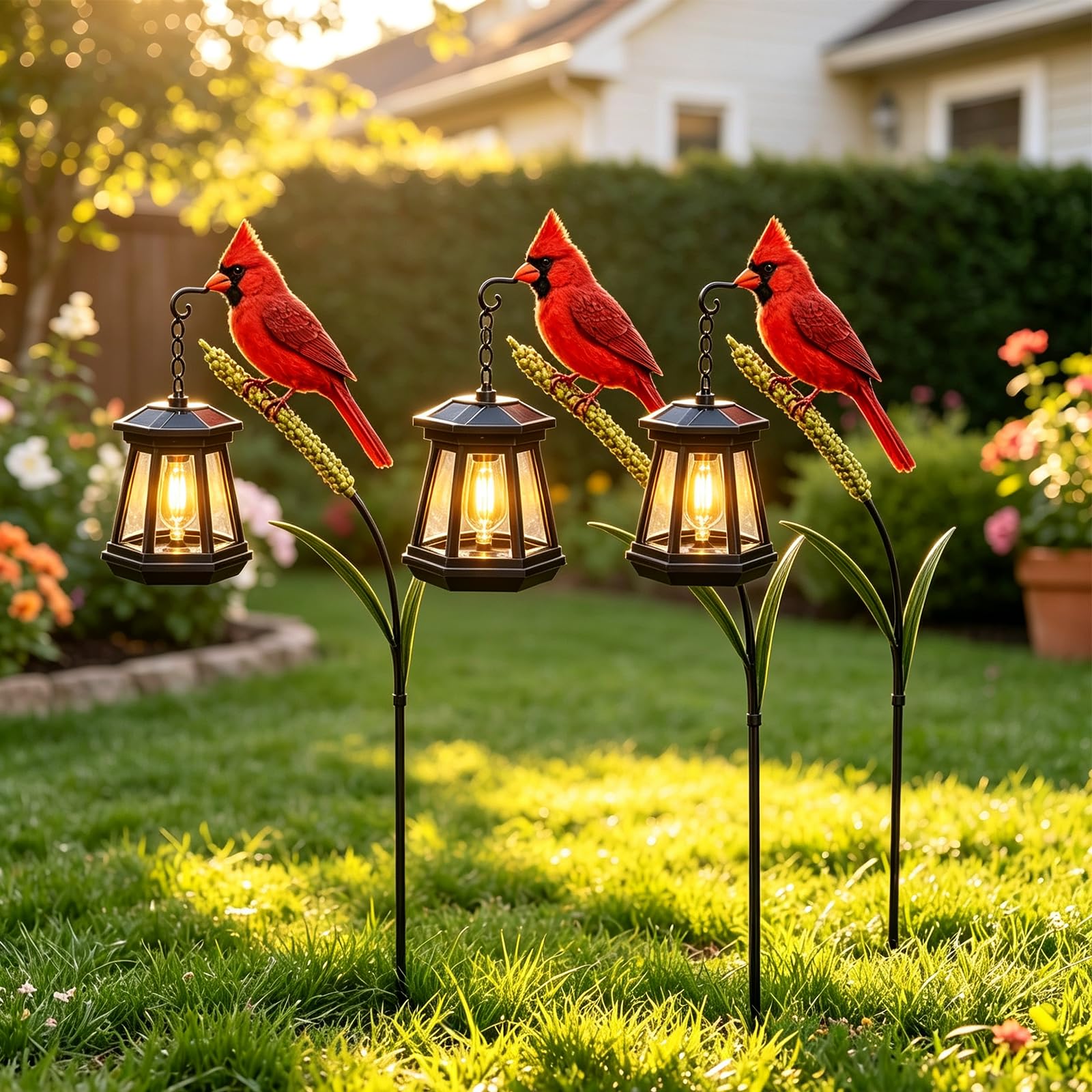 Solar Kardinal Gartenstecker, Cardinal Solar Light, Kardinal Solarlampen für Außen, Kardinal Solarlaterne mit warmem Licht Garten Dekoration für Terrasse, Rasen，3 Stück
