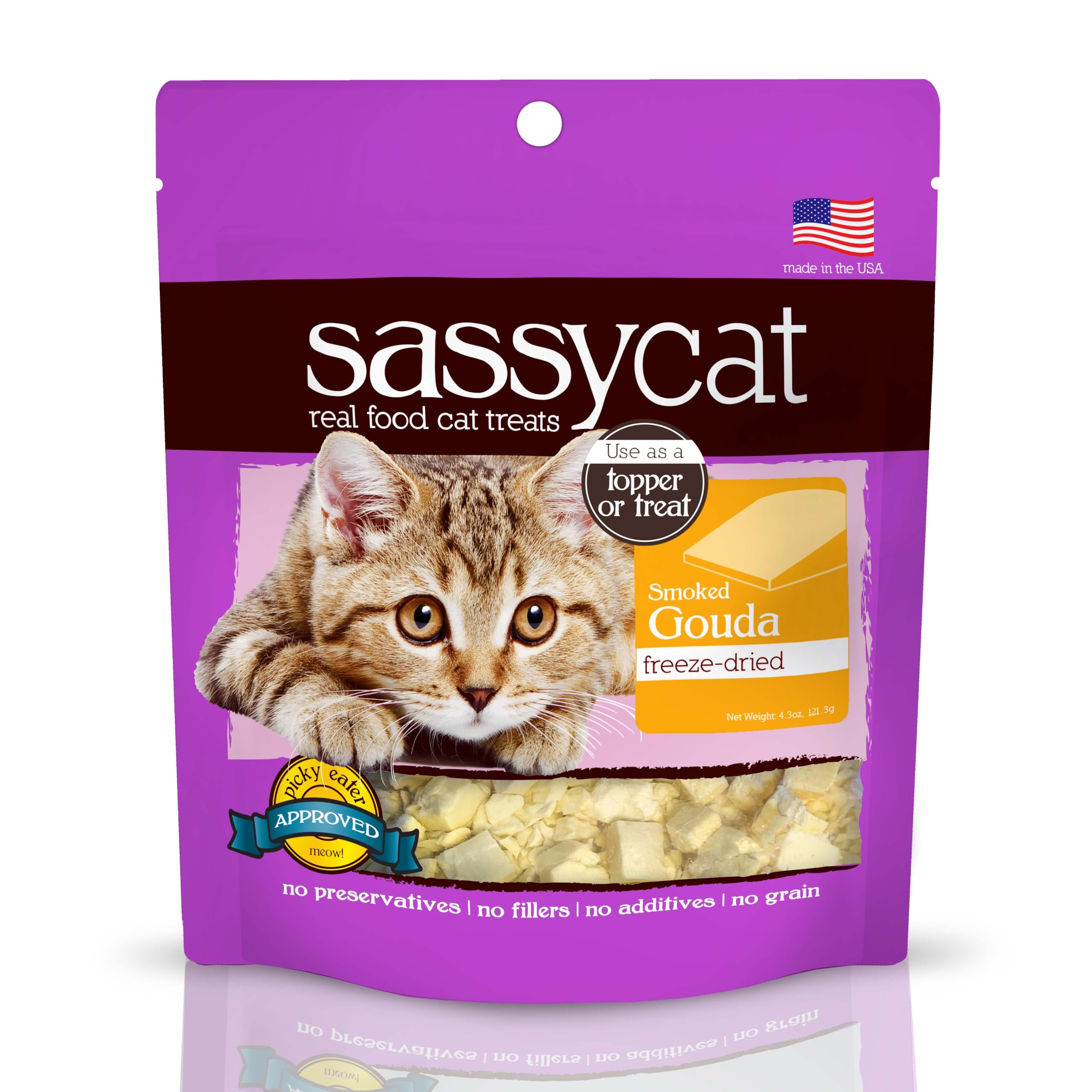 Herbsmith Sassy Cat Treats – Freeze Dried Smoked Gouda – Human-Grade Wisconsin Cheese – Natural Snack for Picky Eaters – 1 Ingredient – USA Made – 4.3