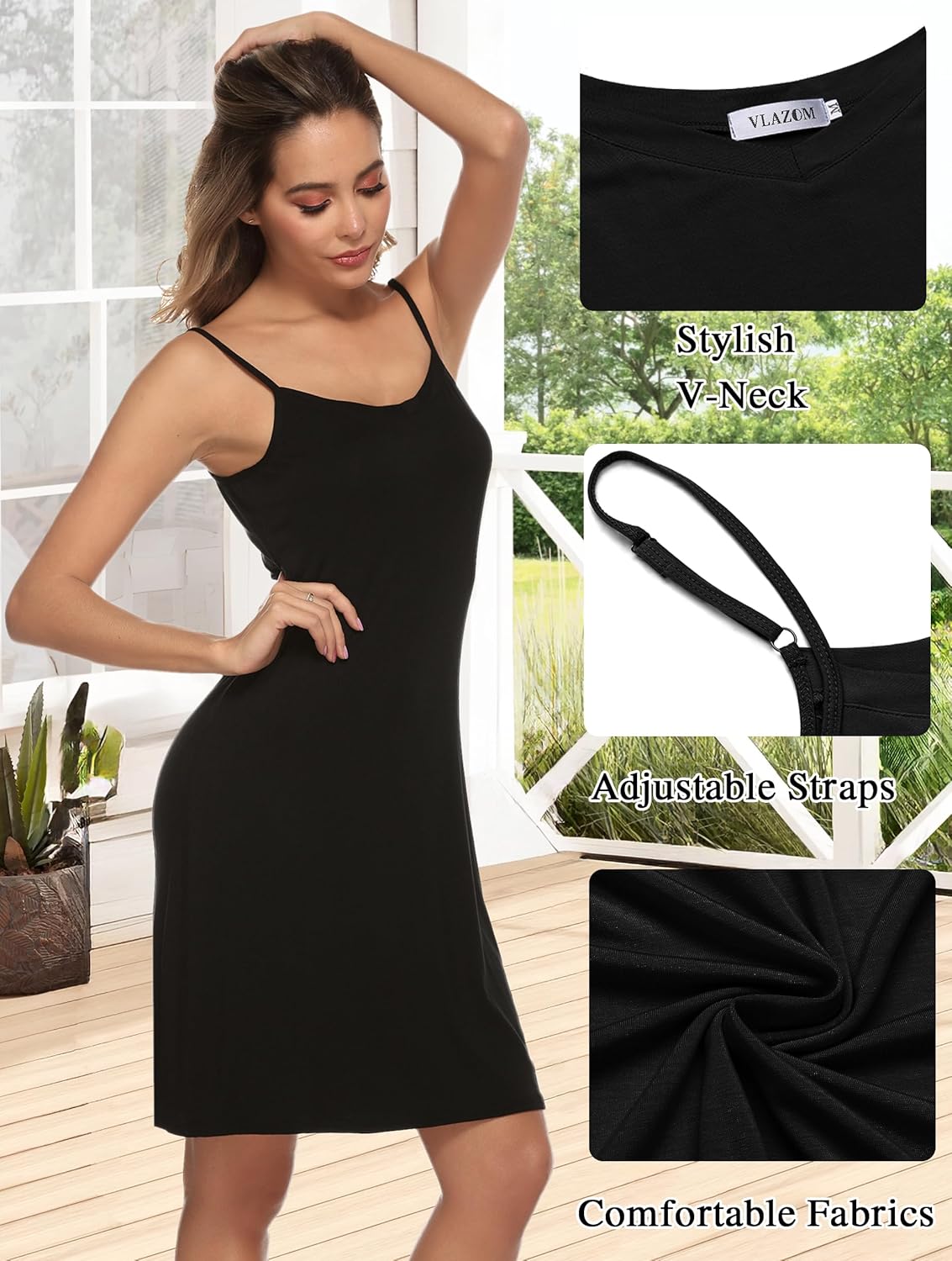 Vlazom Women Full Slips Sexy Soft Slip Dress for Under Dress Spaghetti Strap Cami Slip Chemises V Neck Negligee S-3XL - Image 4