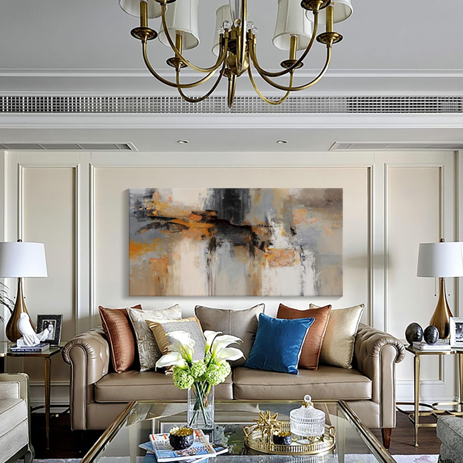 AJAZIKO Large Abstract Canvas Wall Art - Wall Art for Living Room and Bedroom, Modern Wall Decor in Orange and Gray Hues, Perfect Office Decorations for Work - Image 4