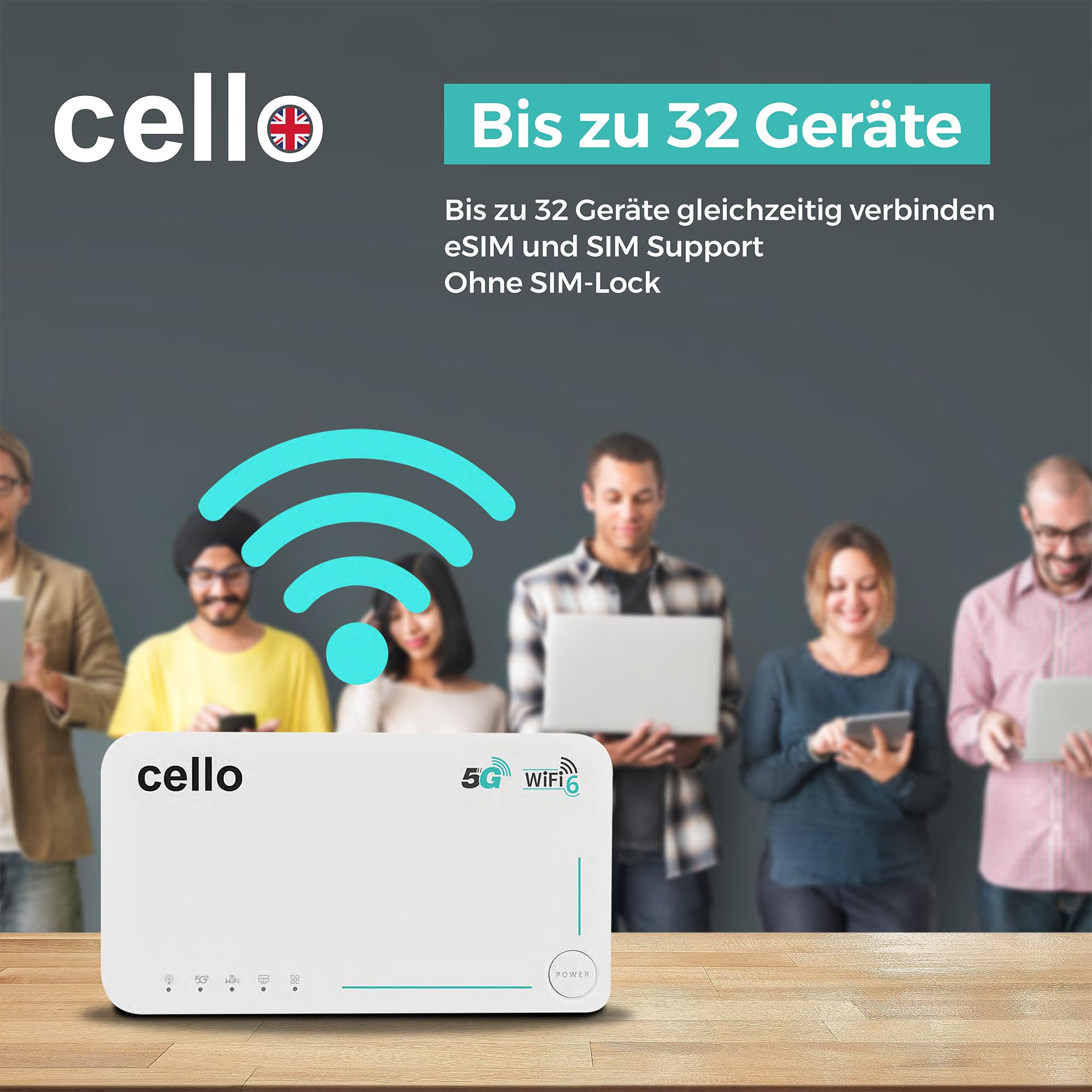Cello Tragbarer 5G-Reiserouter, WiFi 6 AX1800 Hotspot mit SIM-Slot, Qualcomm X55, Dualband 2,4/5 GHz, 4000-mAh-Akku, SIM-Lock-frei für Reisen, Zuhause und Outdoor