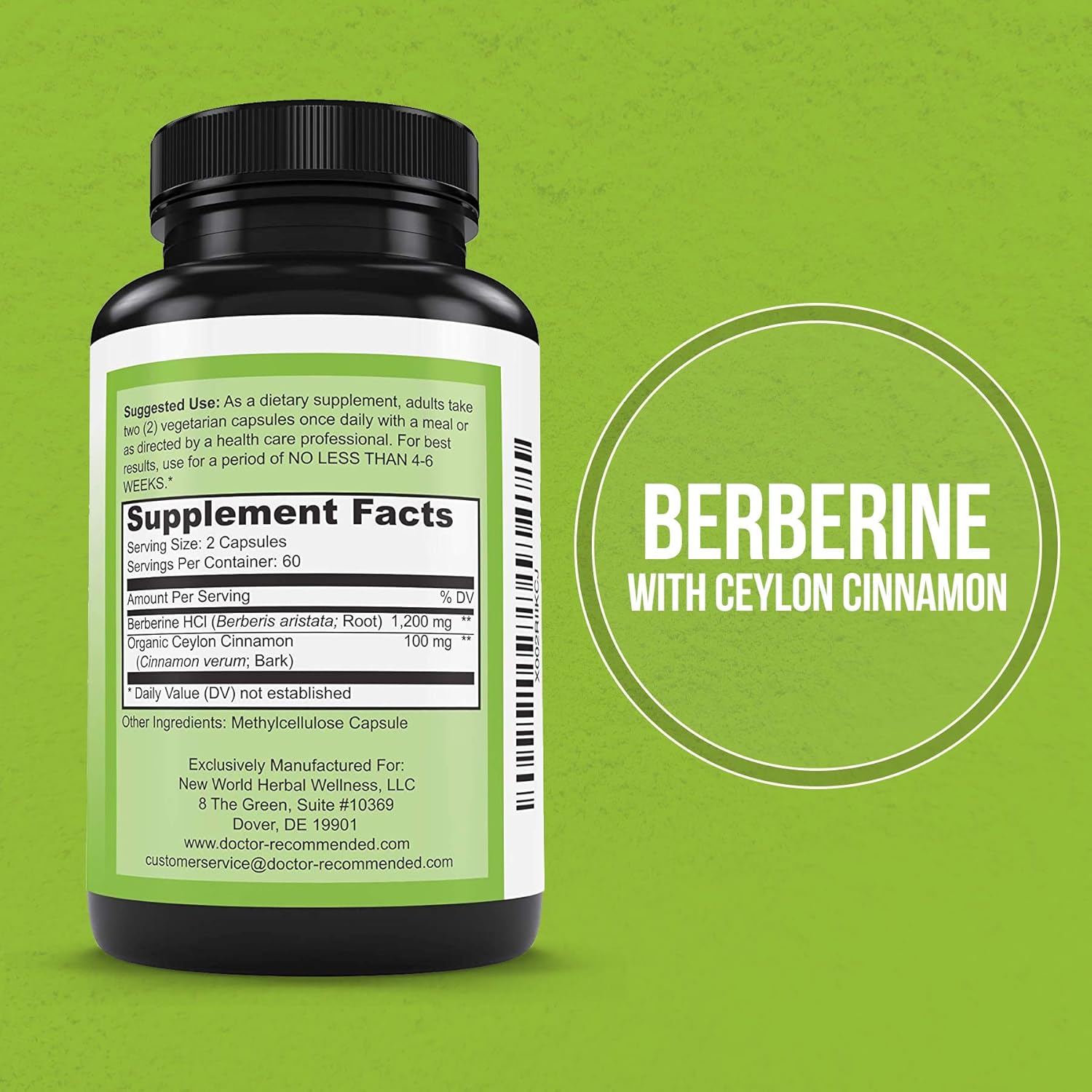 Berberine with Ceylon Cinnamon - 1200mg Berberine & 100mg Organic Ceylon Cinnamon - 120 Veggie Capsules, Blood Sugar Support, Healthy Immune System Cardiovascular Heart & Gastrointestinal Wellness : Health & Household