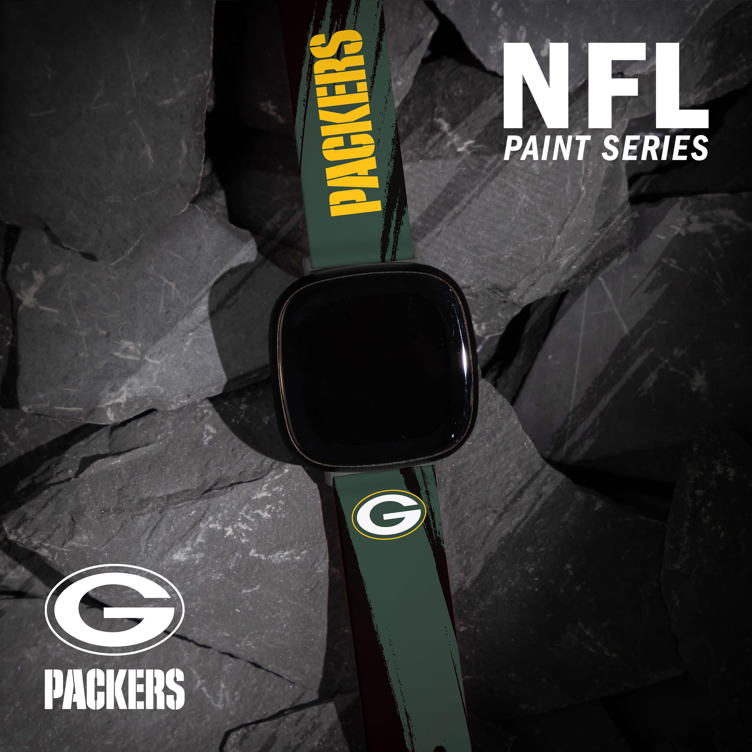 Game Time Green Bay Packers HD Paint Stripe Watch Band Compatible with Fitbit Versa 3 & Sense 1 (20mm Short)
