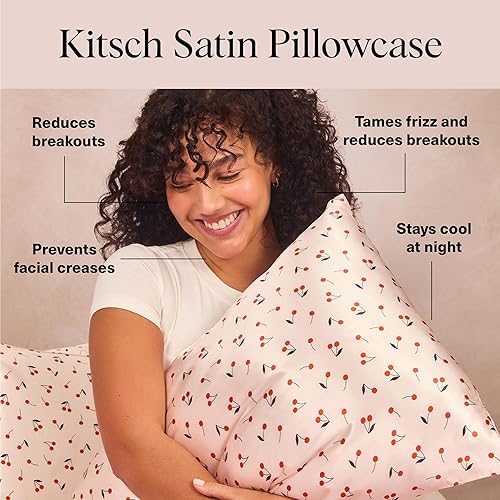 Vista 12 de Kitsch - Funda de almohada de satén con cremallera de tamaño queen/estándar, para el cabello y la piel, funda refrescante más suave que la seda