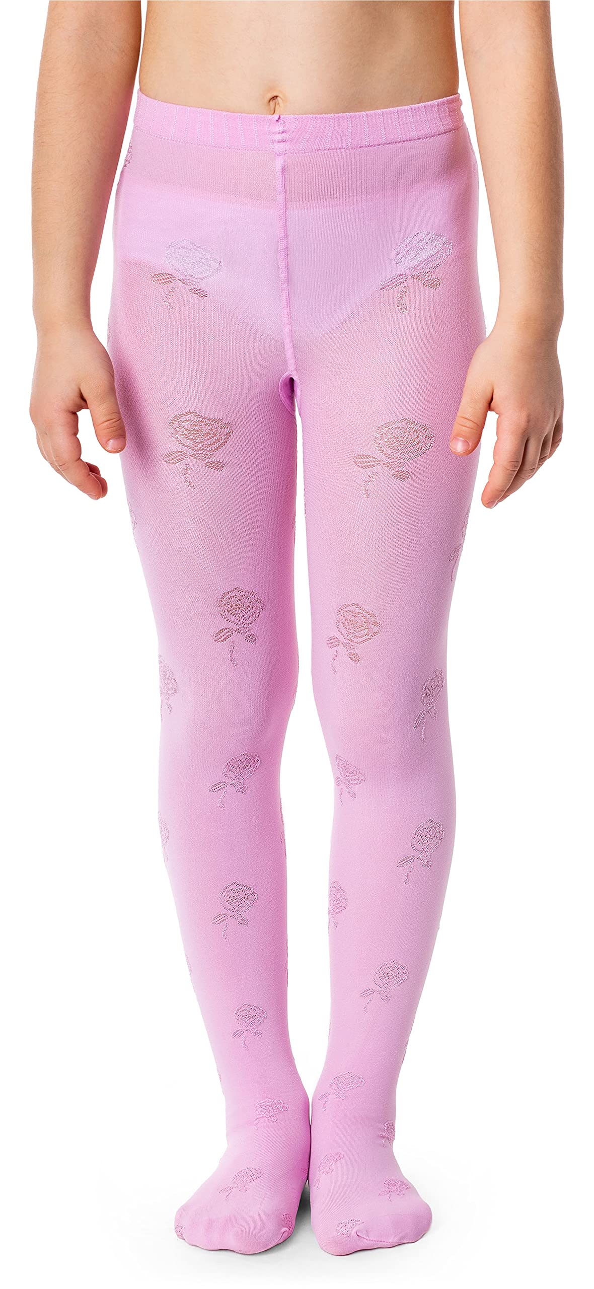 Noq Girls Laura Rose Tights With 3D Effect Pattern Plain Dance Gymnastic School Pantyhose Fancy Outfit Little Princess, 4-5 Years (104-110 Cm)
