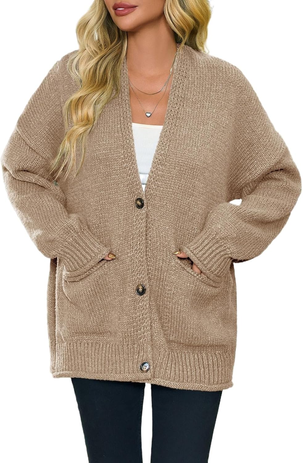 Saodimallsu Womens Chunky V Neck Cardigan Sweater Puff Sleeve Knit Cardigans Button Down Outwear with Pockets 2025