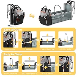 ISMGN Diaper Bag Backpack with Changing Station, Multifunctional Diaper Bag, Extra Large Capacity, Baby Bag, GreyBlack
