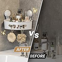 Vista 9 de LEVERLOC Corner Shower Caddy Suction Cup No-Drilling Removable Shower Caddy Basket Powerful Suction Bathroom Shower Shelf Waterproof & Rustproof