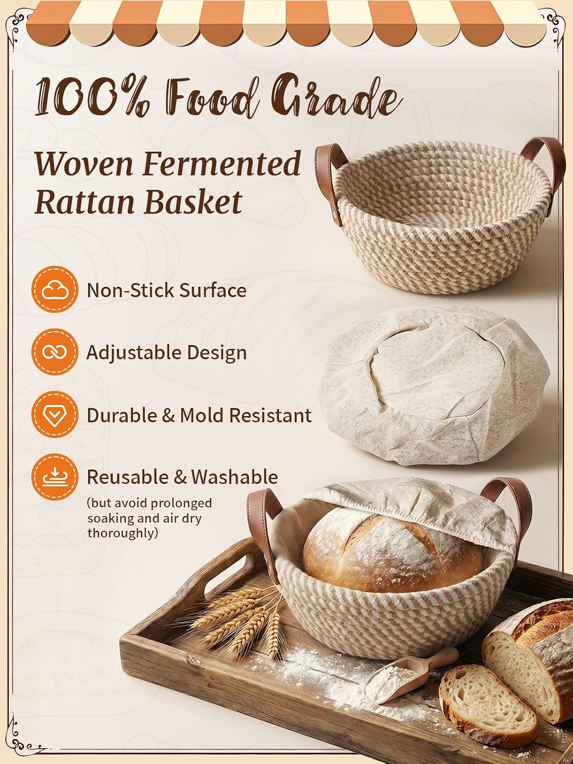 Complete Sourdough Starter Kit with Heating Mat – Round & Oval Banneton Bread Baskets, Glass Jar, Dough Whisk, Lame, Scrapers, Stencils, Cooling Rack, Sling & Brush for Homemade Artisan Bread