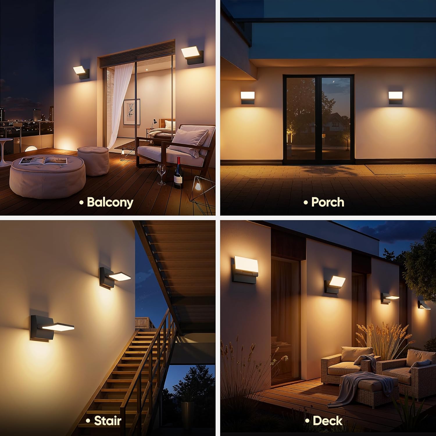 LED Outdoor Wall Light 2-Pack, Rotatable Adjustable Wall Sconce, IP65 Waterproof Porch Light for House Garage Patio, 3000K Warm White, Matte Black Aluminum