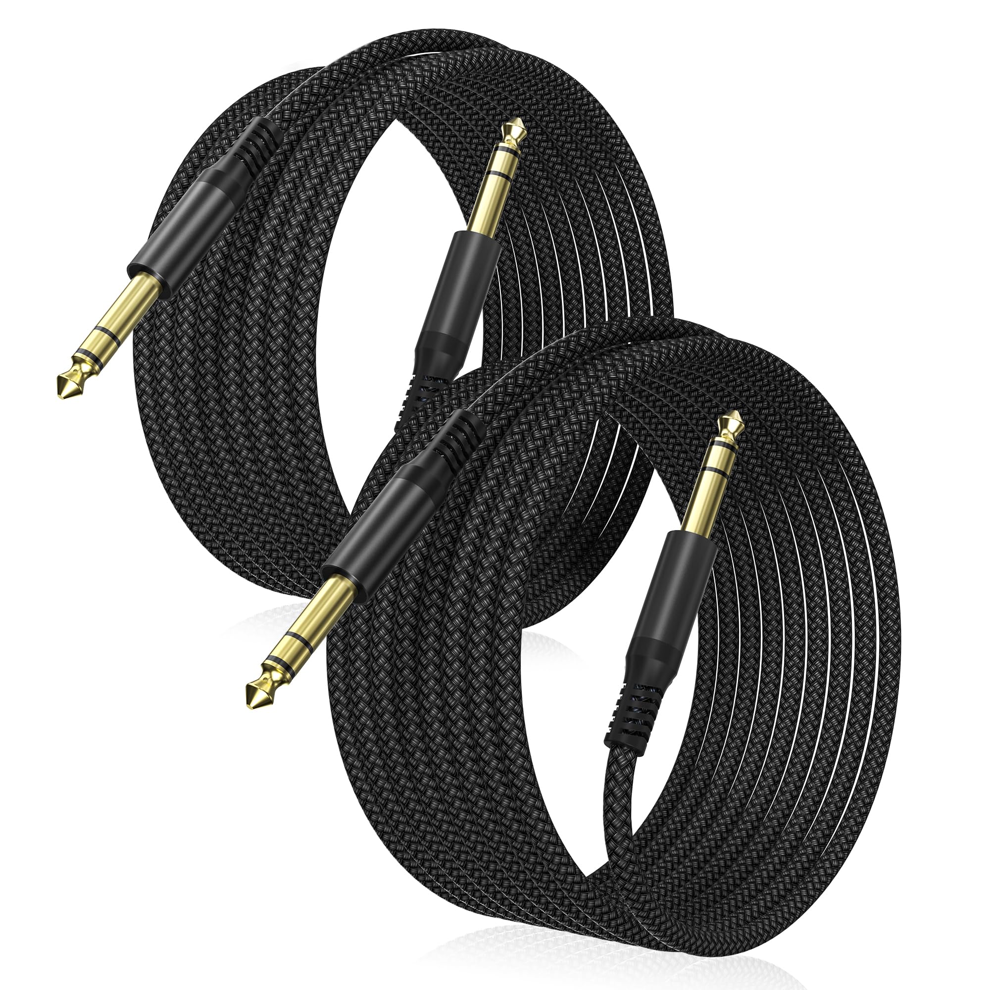 Elebase 1/4 Inch TRS Instrument Cable 6.6ft 2Pack,Straight 6.35mm Male Jack Stereo Audio Interconnect Cord,6.35mm Balanced Line for Electric Guitar,Bass,Keyboard,Mixer,Amplifier,Amp,Speaker,Equalizer