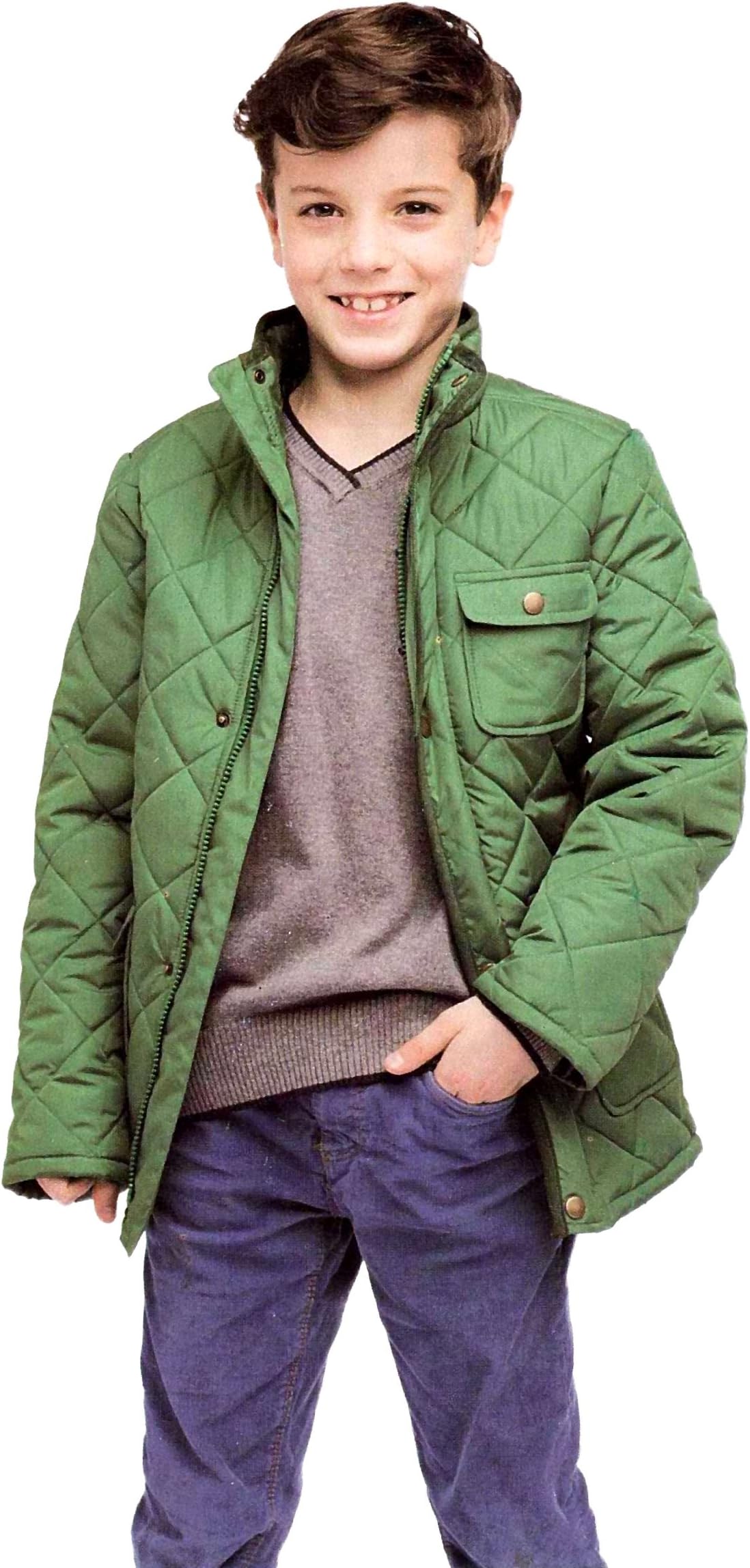 Avenue Kids Boys' Light Quilted Olive Green Jacket (7/8)
