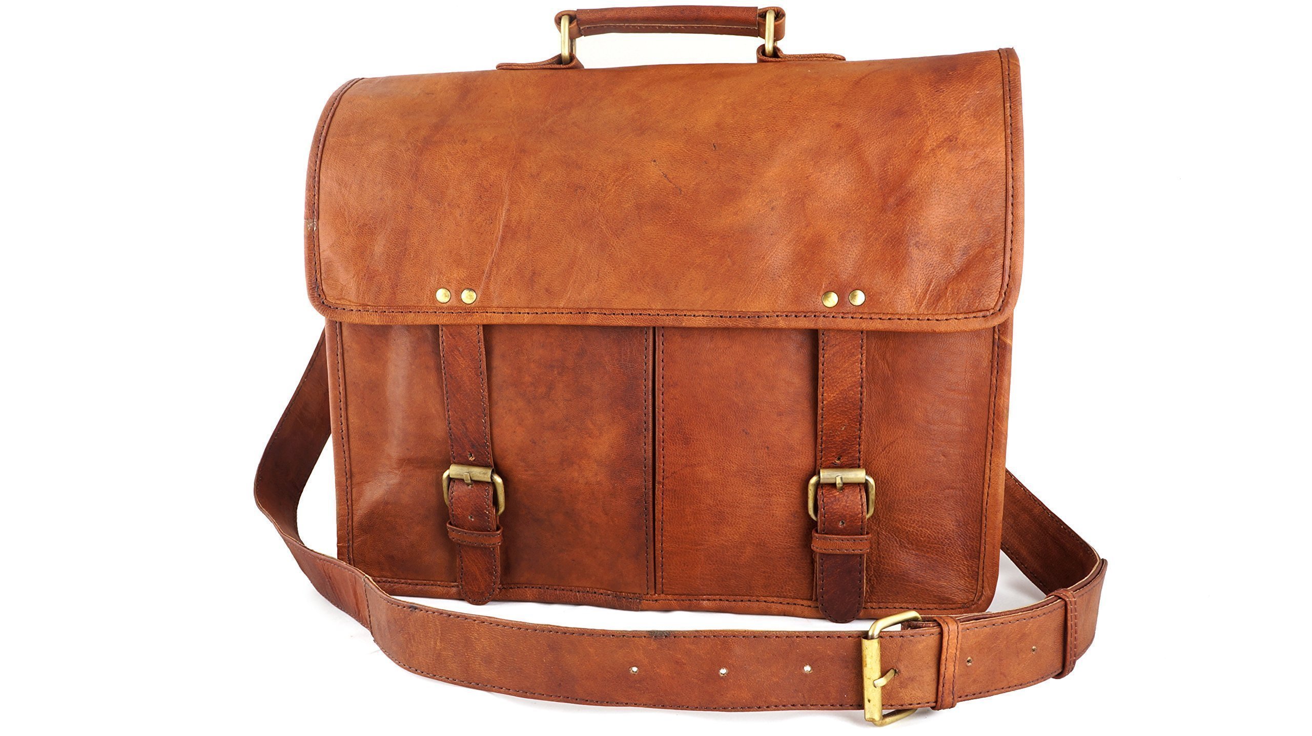 Handmade14 Vintage Rustic Distressed Brown Leather Satchel