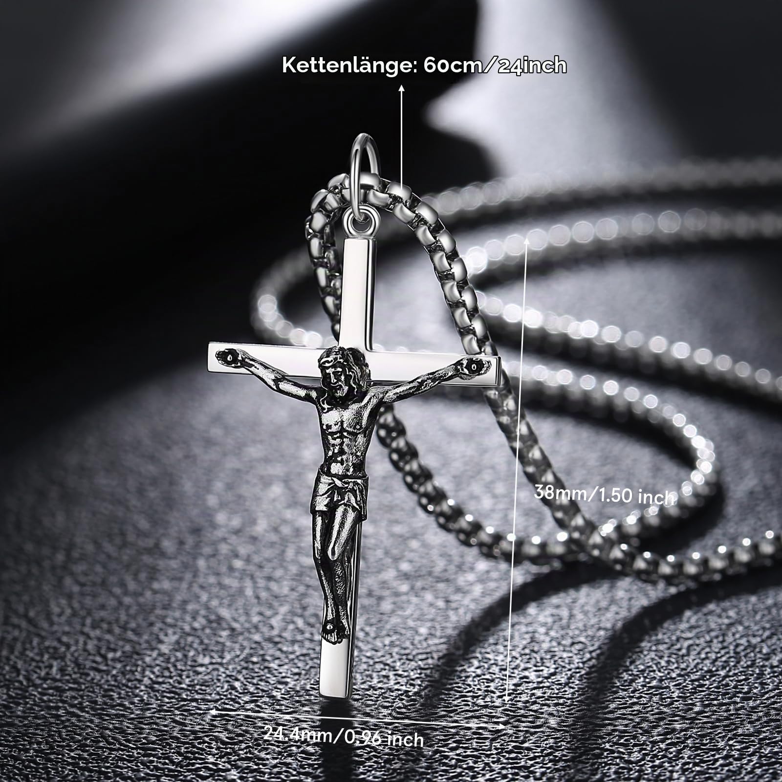 FANCIME Jesus Kruzifix Kreuz Kette 925 Sterling Silber Weiß/Gold Vergoldet Kreuz Anhänger Edelstahl Kette für Herren Jungs Kinder - Kettenlänge: 60 cm