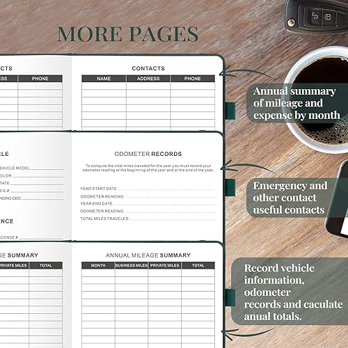 Miniatura 5 de JUBTIC Libro de registro de kilometraje automático para impuestos, libro de registro de mantenimiento de vehículos, rastreador de kilometraje para
