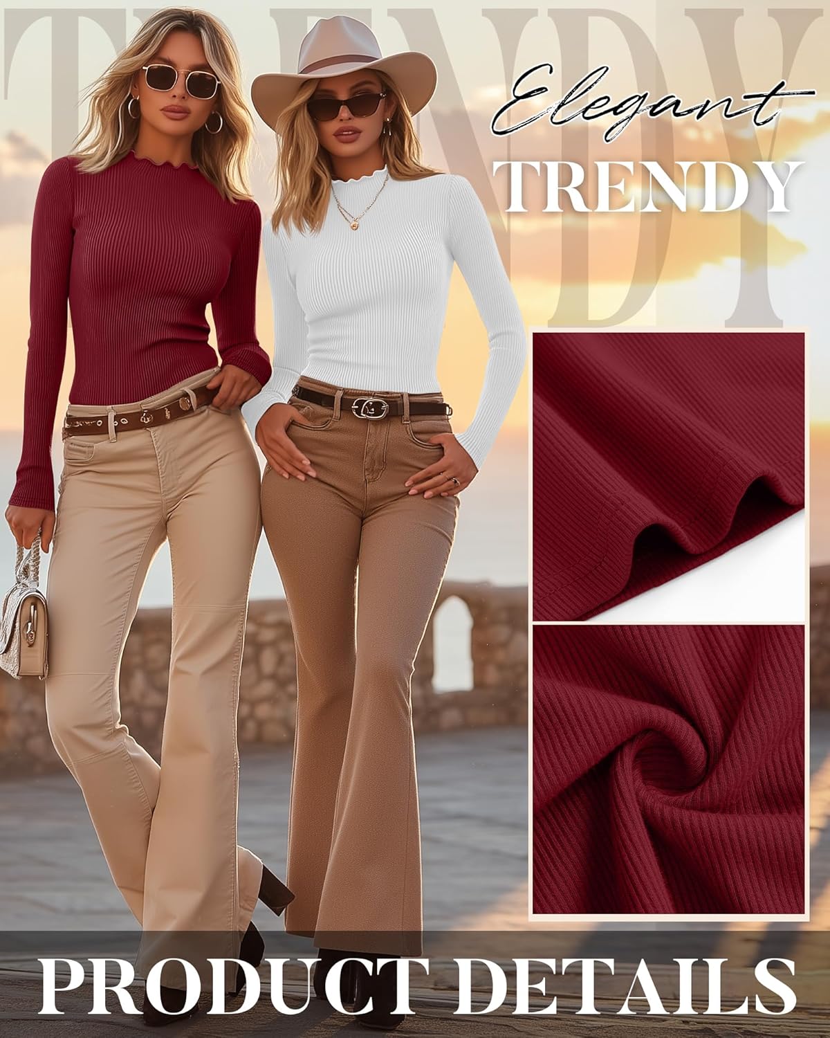 Riyiper 4 Pack Cotton Women's Mock Turtleneck Long Sleeve Tops Ribbed Lettuce Trim Slim Fit Basic Shirts Thermal Base Layer - Image 4