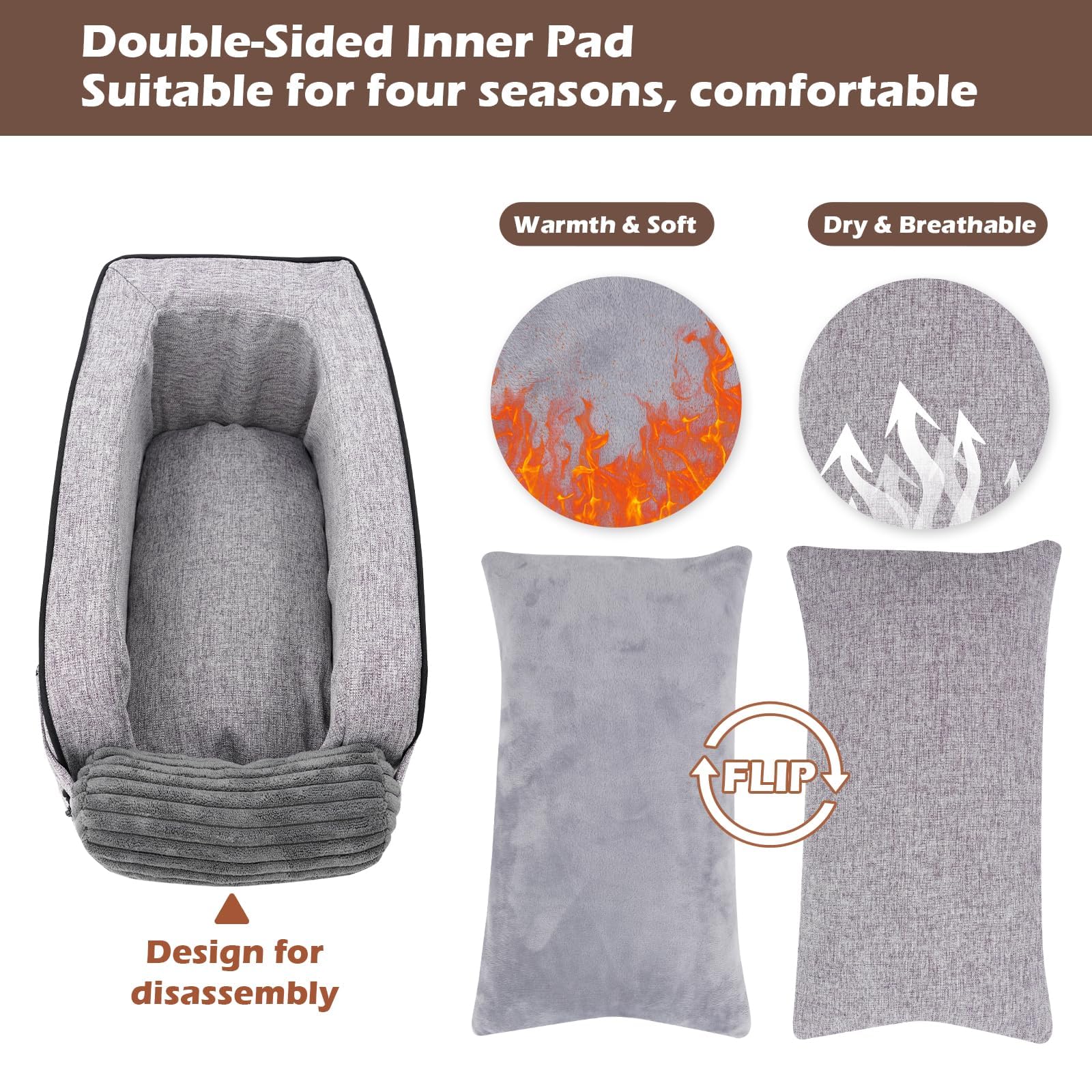 Consola Centro y Asiento para Coch, Cesta Portátil con Cinturón Seguridad y Almohada Lavables – Silla Cómoda para Mascota Pequeña