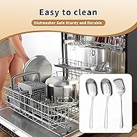 Vista 8 de Juego de 3 cucharas de servir de acero inoxidable, utensilios de servir grandes 18/8, incluye cuchara de servir, cuchara ranurada, espátula