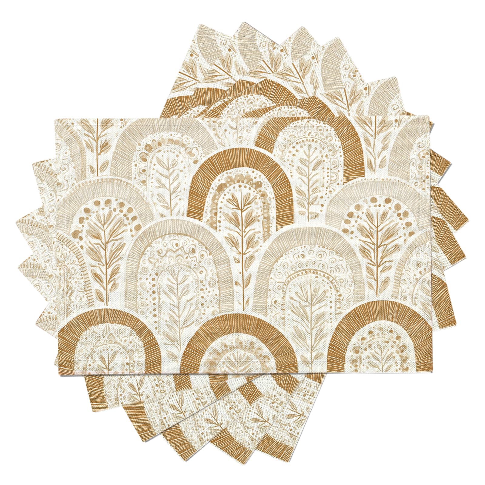 Set de Table Géométrie - 8 Pièces Tapis de Table Arche Beige en Coton et Lin 45×30cm Lavable Placemats Rectangulaire Réutilisable pour Salle à Manger, Salon