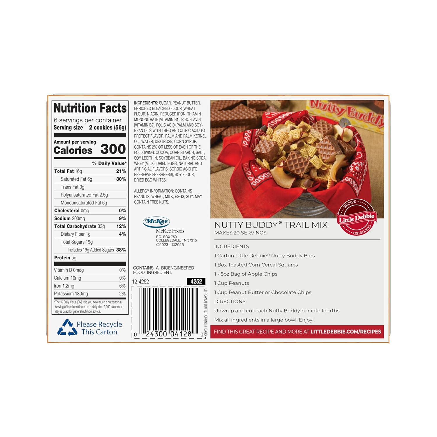 Little Debbie Peanut Butter Crunch Bars, 72 Twin-wrapped Bars (6 Boxes)