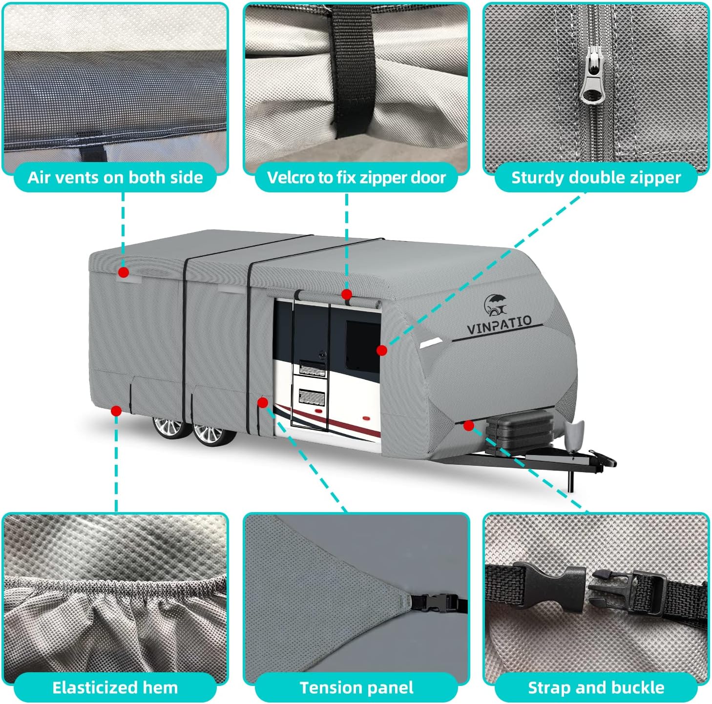 VINPATIO RV Cover, 7 Layers Heavy Duty RV & Trailer Cover, Fits 27'-30' Travel Trailer Camper Cover with RV Accessories :Tongue Jack Cover, Extra Windproof Straps, Gutter Covers : Automotive