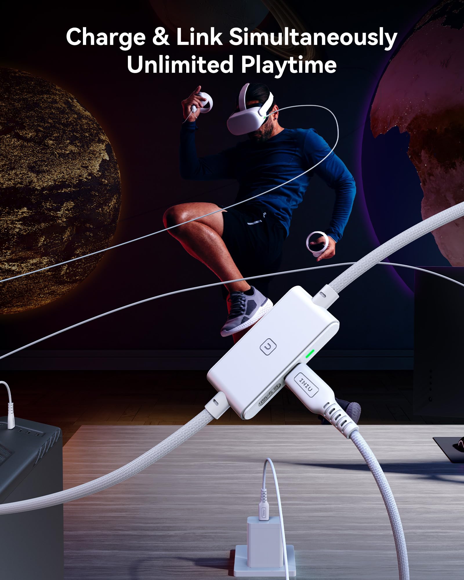 INIU 16ft Premium VR Link Cable with Charging, USB 3.0 Compatible with Meta Quest 3s, Oculus Quest 3/2/Pro, Pico 4, PC VR & Steam VR - Perfect  VR Accessory, Ideal Gift Choice