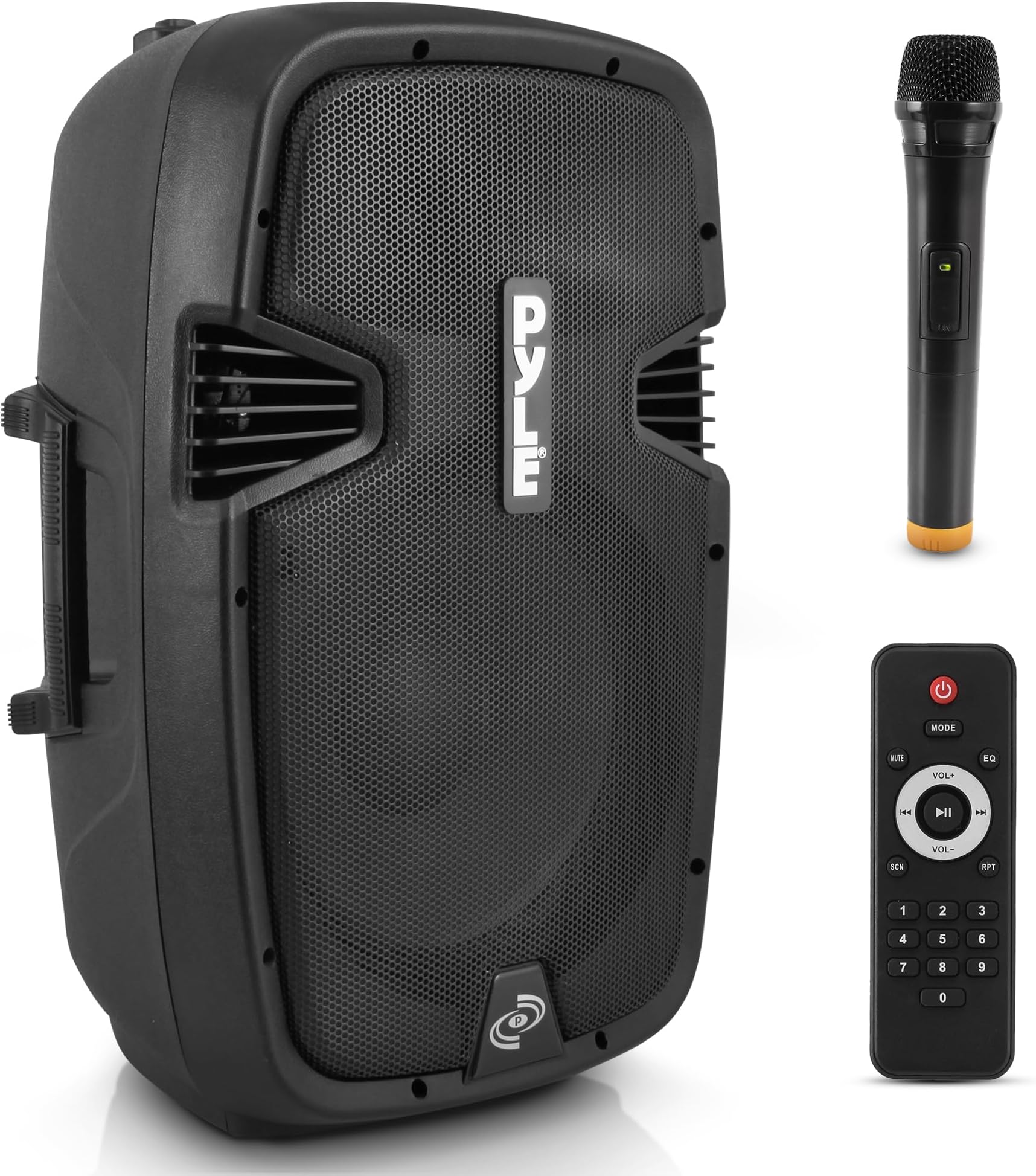 Pyle Wireless Portable PA Speaker System-Compatible with Bluetooth,Active Loudspeaker,1000 Watt Powered 2-Way Waterproof Amplifier, 12โ Subwoofer, Tweeter, RCA, XLR, Mic In for Dj & Party-PPHP1241WMU