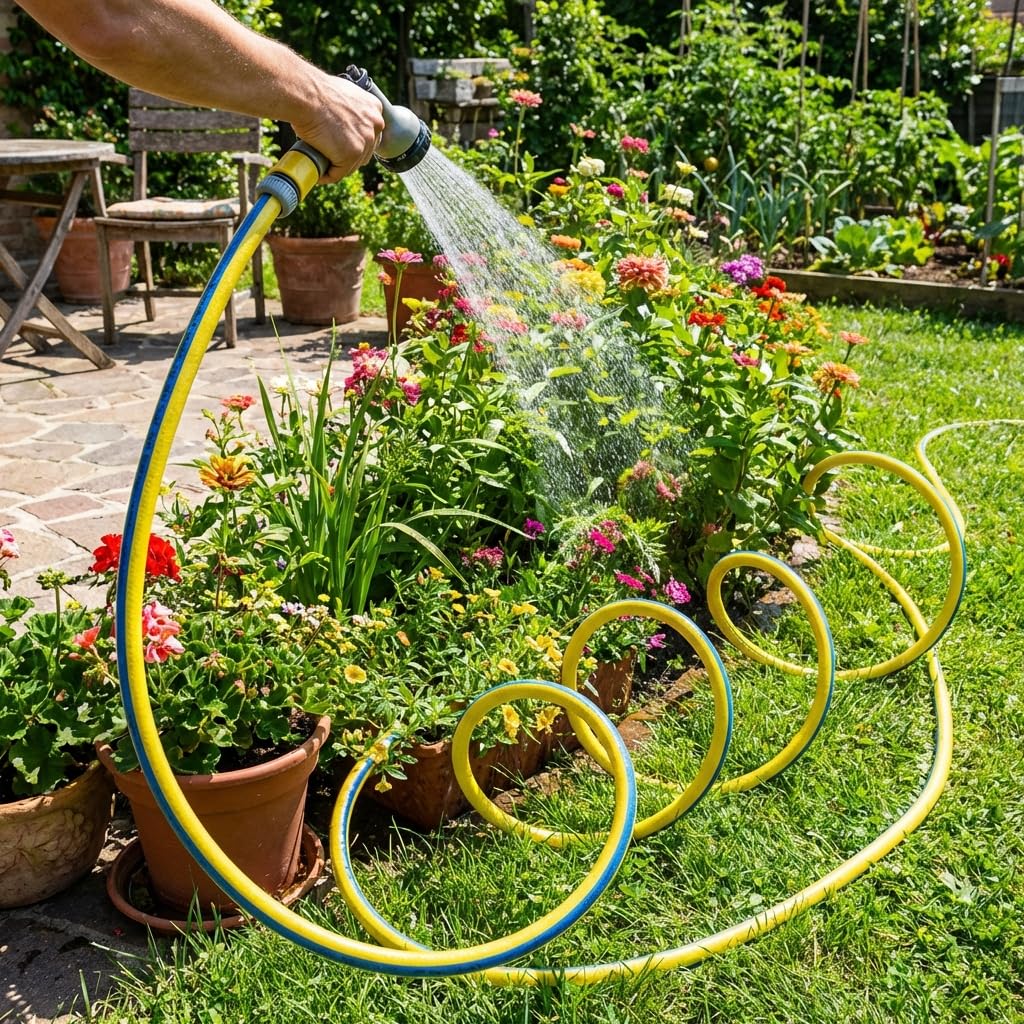 MAKA Tubo Acqua Giardino 1/2 5/8 3/4 1 Pollice 5 Strati Pressione 30 Bar Flessibile Doppio Rinforzo Tessile Retinato Magliato Antitorsione Resiste a Caldo Gelo UV 4 Stagioni (5/8 pollici, 50 metri)