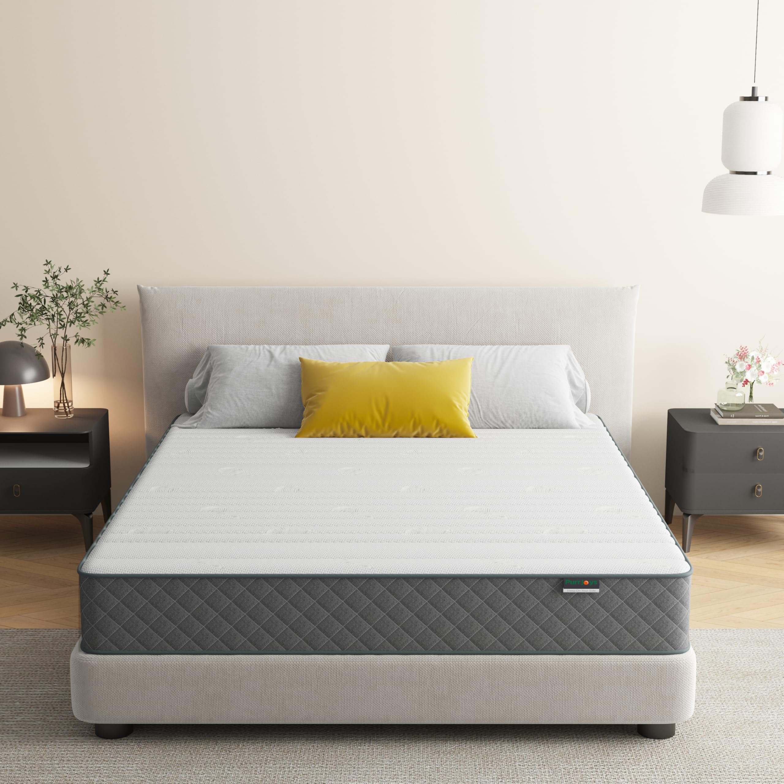 PurrJoys Firm Full Mattress,10 Inch Hybrid Full Mattress in a Box with Gel Memory Foam, Pocket Innerspring, Pressure Relief, Motion Isolation, Non-Fiberglass
