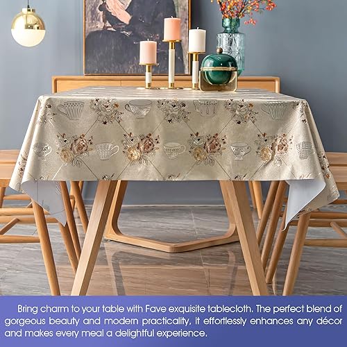 Miniatura 7 de FAVE Manteles de vinilo resistentes con peonía, impermeable, a prueba de aceite, de PVC, resistente a las manchas, lavable, protector rectangular o