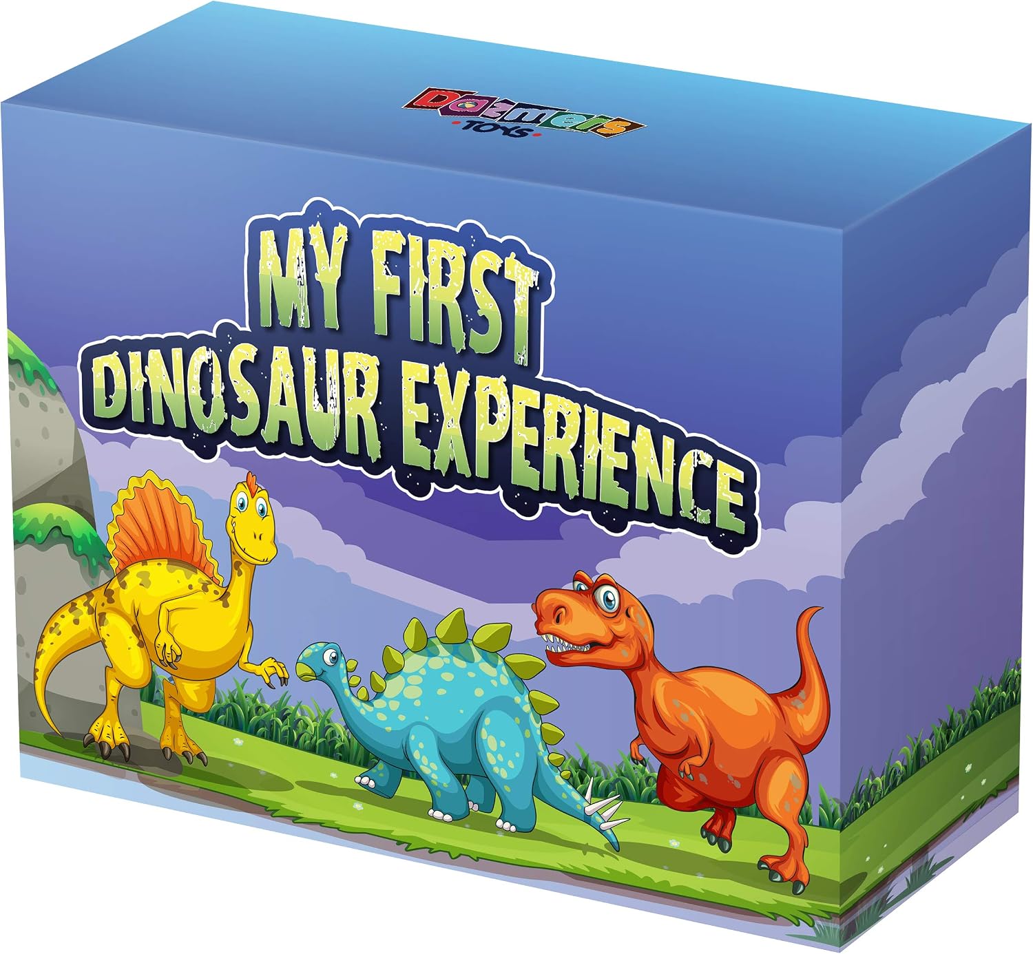 Dazmers Dino Stuffed Animals - 12 Inch Plush Toys with Board Book: Big Colorful Set for Toddlers Ages 1-3. Soft & Cuddly Dinosaur Gift - T-Rex, Triceratops, Stegosaurus. Learn & Play